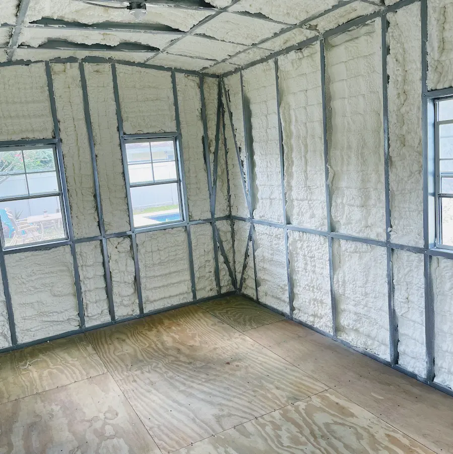 Closed-cell spray foam insulation applied to wall cavities in a residential project in Lehighton